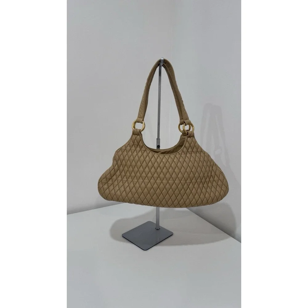 Eric Javits of New York Quilted Beige Leather Shoulder Bag